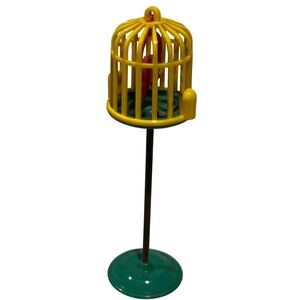 Vintage Commonwealth Plastics Dollhouse Birdcage Red Birds Yellow Green Cage